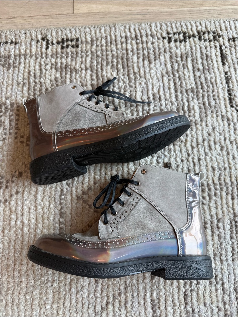 NWOB Embassy London Metallic Silver Combat Boots 37 - Picture 12 of 13